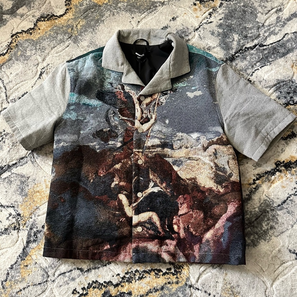 Tapestry Renaissance Print Short Sleeve Button Up Fashion Nova Men